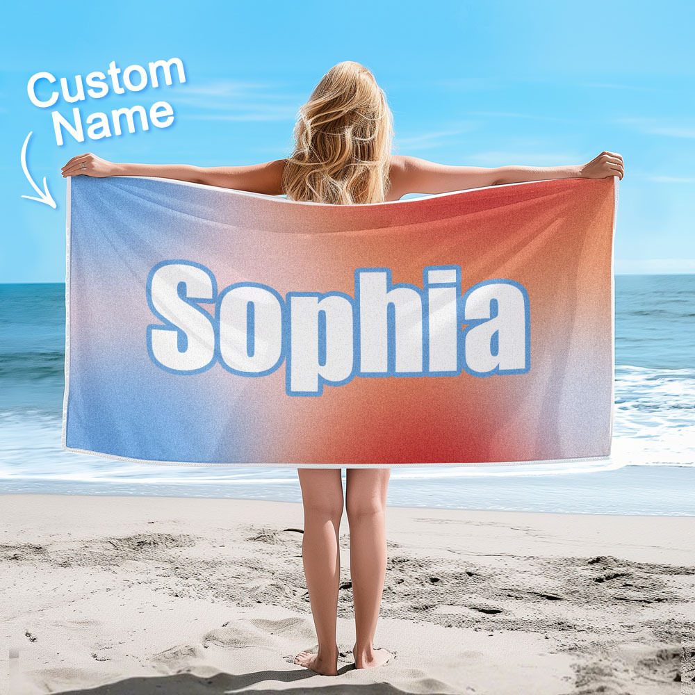 Benutzerdefiniertes Strandtuch Ombre Benutzerdefinierter Name Strandtuch Personalisiertes Geschenkhandtuch - dephotoblanket