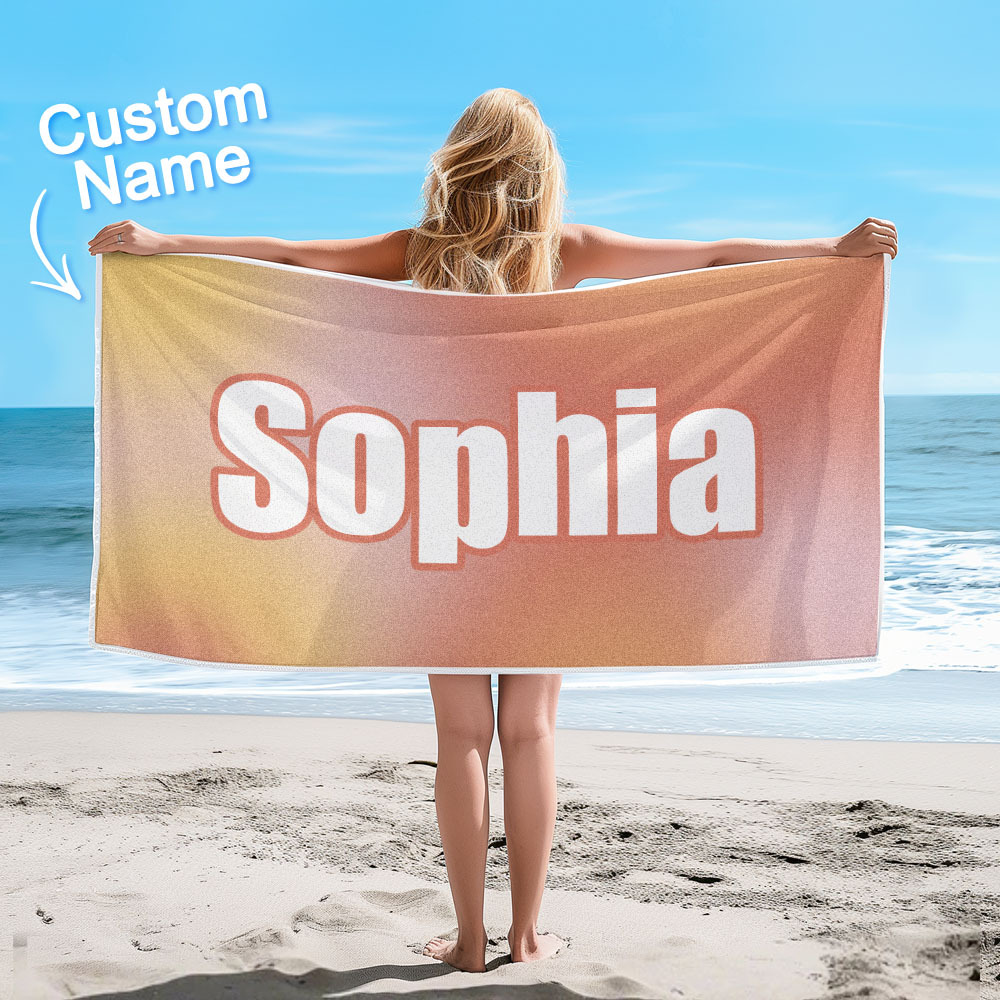 Benutzerdefiniertes Strandtuch Ombre Benutzerdefinierter Name Strandtuch Personalisiertes Geschenkhandtuch - dephotoblanket