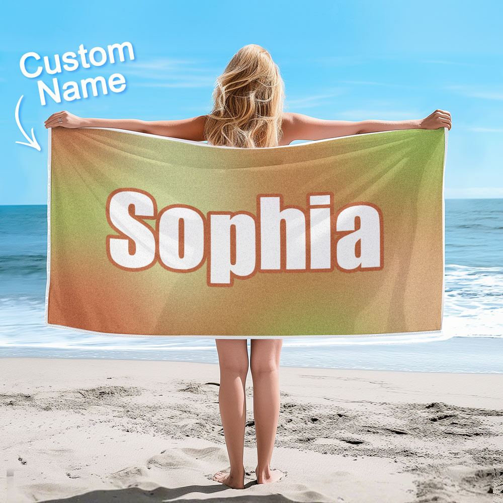 Benutzerdefiniertes Strandtuch Ombre Benutzerdefinierter Name Strandtuch Personalisiertes Geschenkhandtuch - dephotoblanket