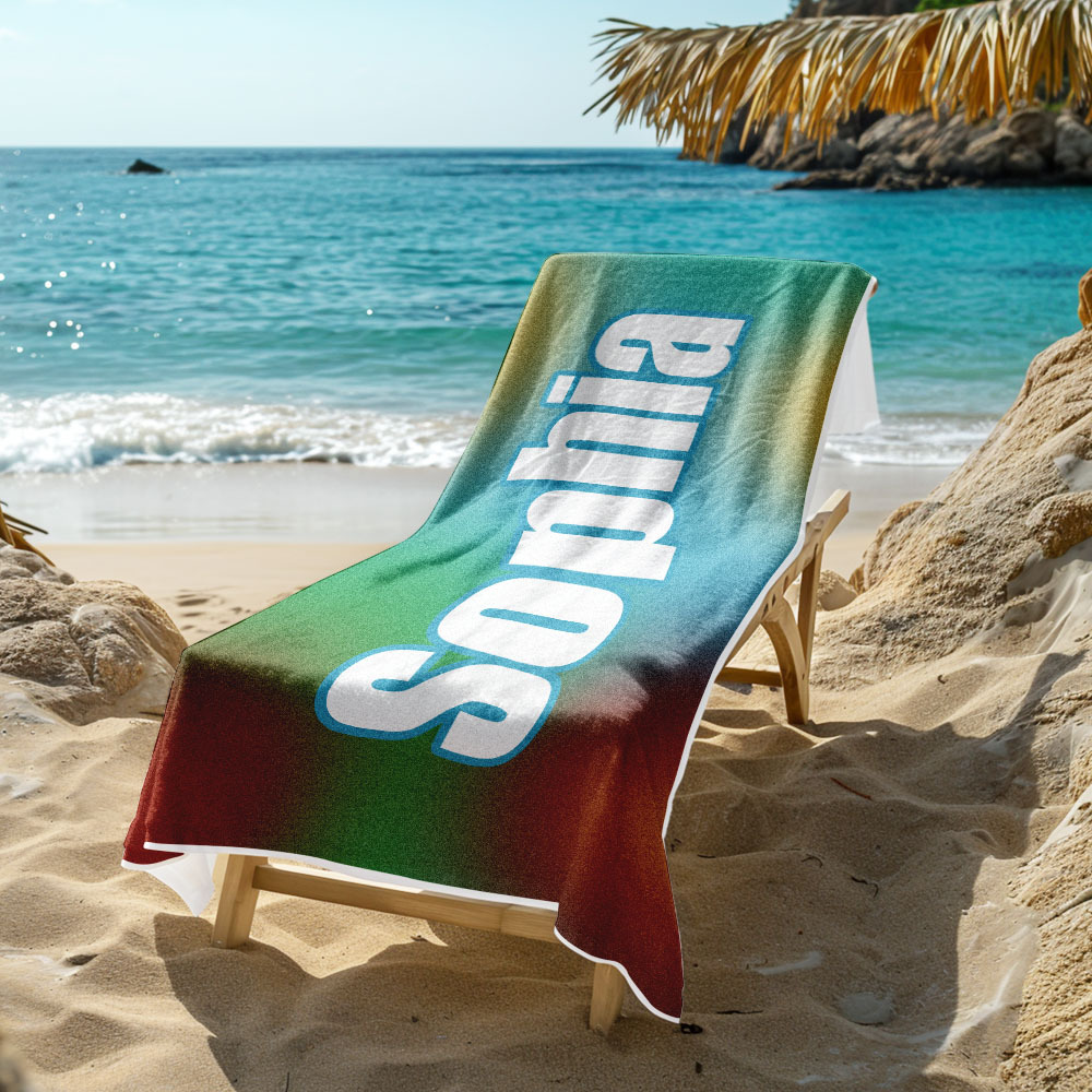 Benutzerdefiniertes Strandtuch Ombre Benutzerdefinierter Name Strandtuch Personalisiertes Geschenkhandtuch - dephotoblanket