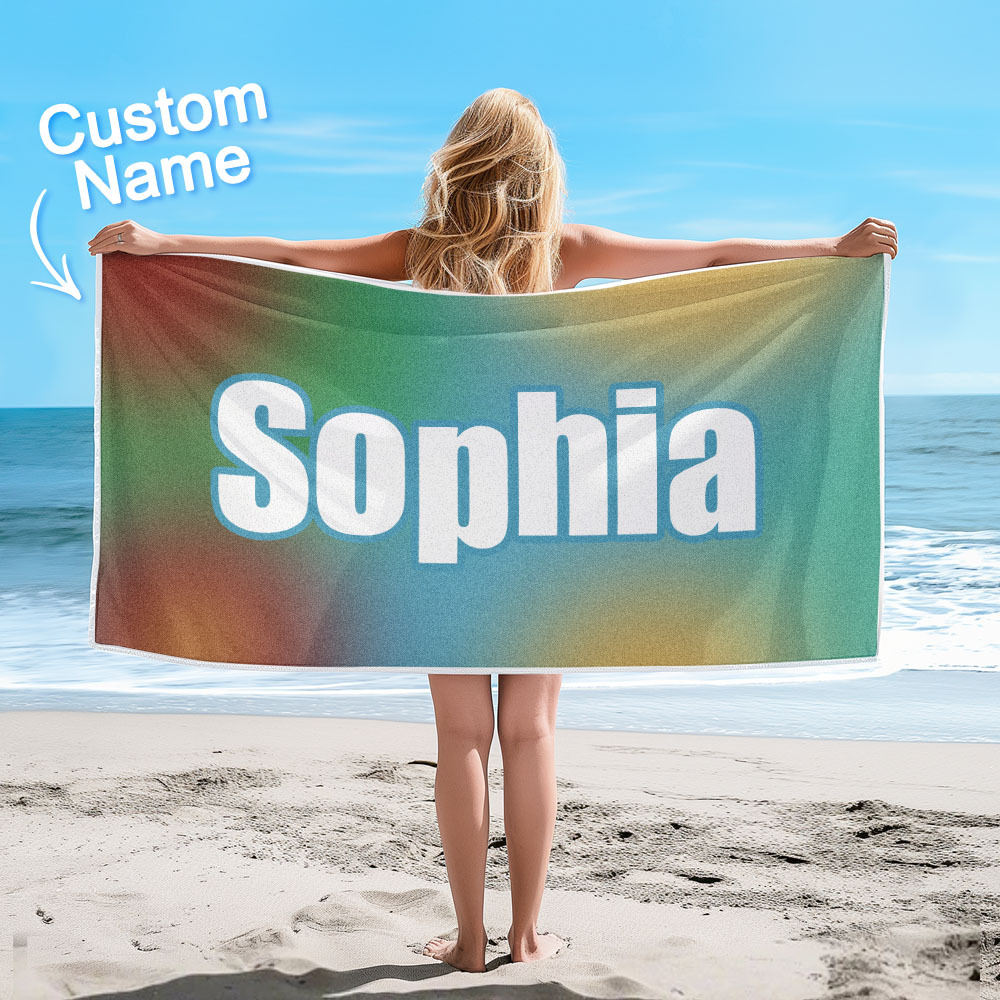Benutzerdefiniertes Strandtuch Ombre Benutzerdefinierter Name Strandtuch Personalisiertes Geschenkhandtuch - dephotoblanket