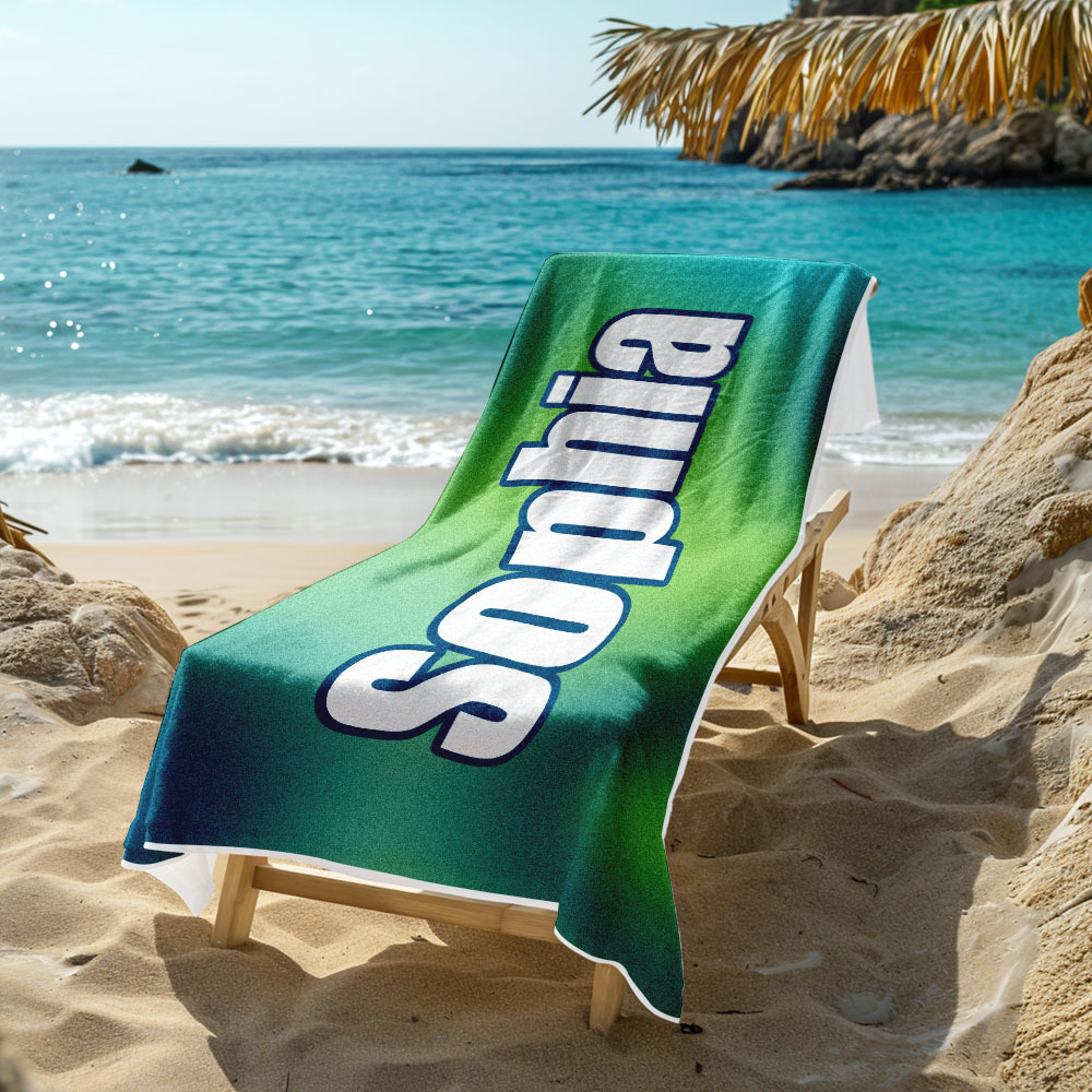 Benutzerdefiniertes Strandtuch Ombre Benutzerdefinierter Name Strandtuch Personalisiertes Geschenkhandtuch - dephotoblanket