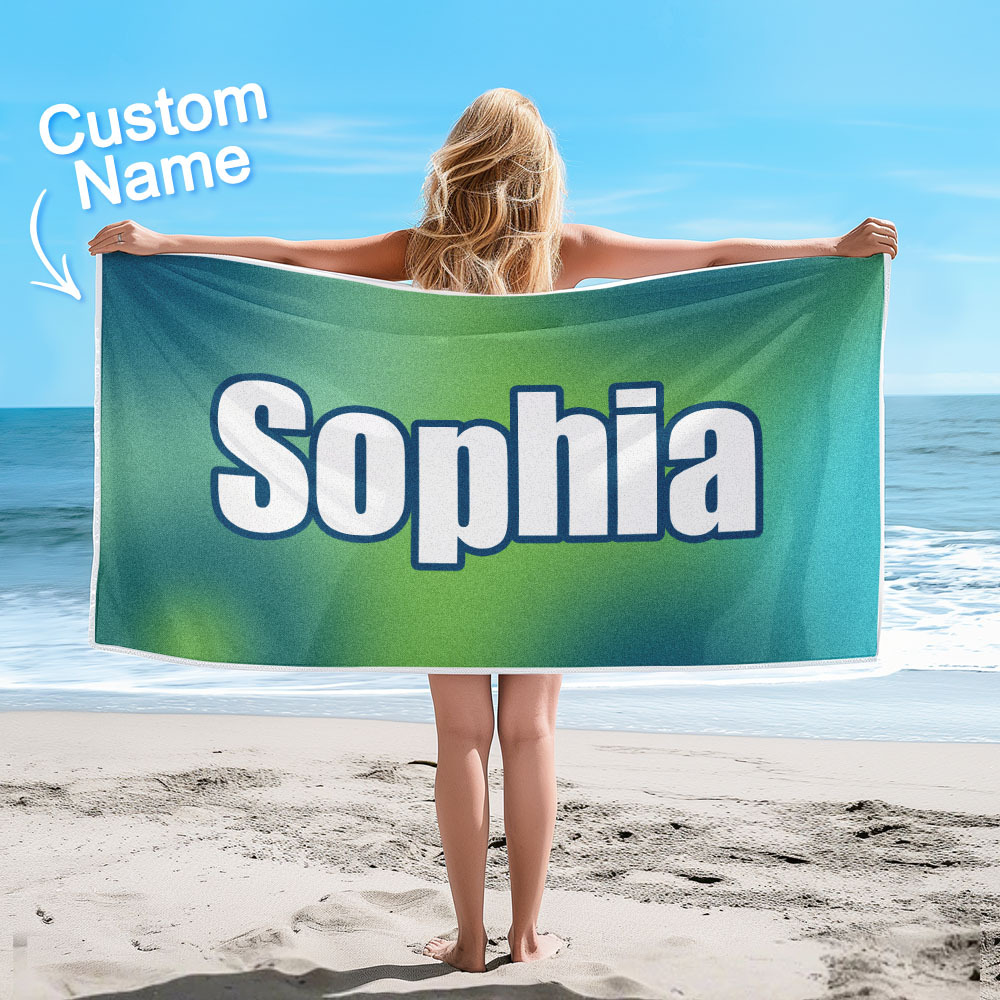 Benutzerdefiniertes Strandtuch Ombre Benutzerdefinierter Name Strandtuch Personalisiertes Geschenkhandtuch - dephotoblanket