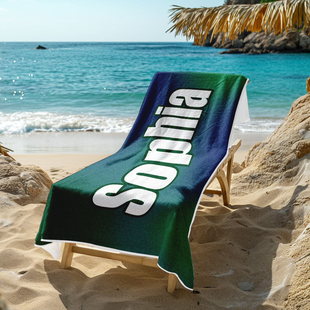 Benutzerdefiniertes Strandtuch Ombre Benutzerdefinierter Name Strandtuch Personalisiertes Geschenkhandtuch - dephotoblanket