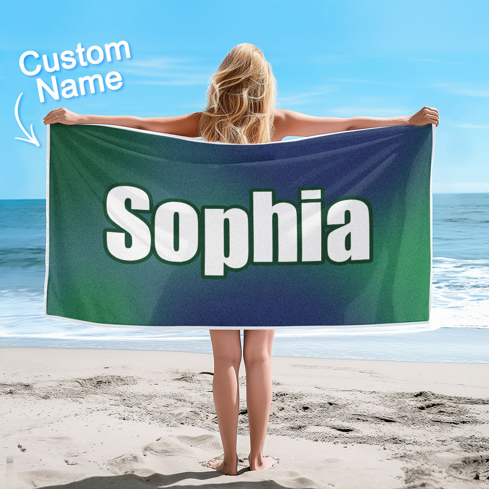 Benutzerdefiniertes Strandtuch Ombre Benutzerdefinierter Name Strandtuch Personalisiertes Geschenkhandtuch - dephotoblanket