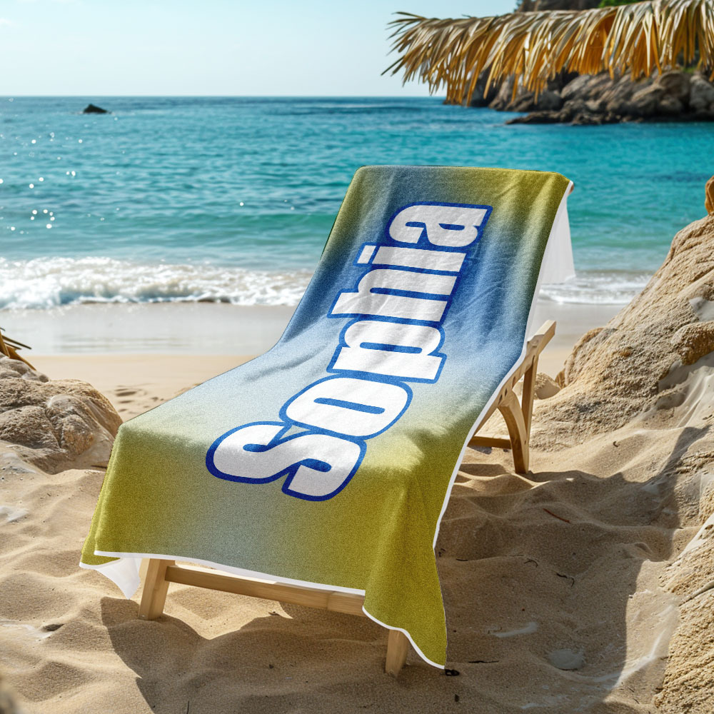 Benutzerdefiniertes Strandtuch Ombre Benutzerdefinierter Name Strandtuch Personalisiertes Geschenkhandtuch - dephotoblanket