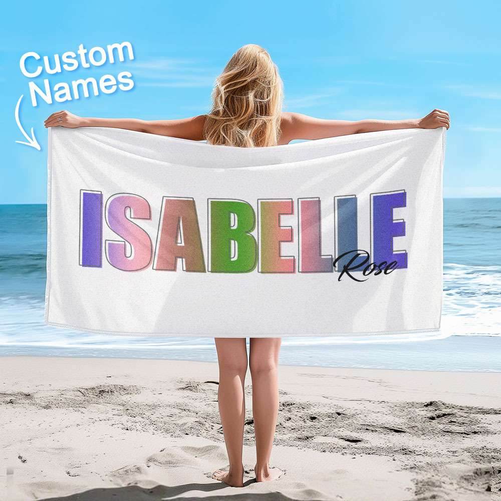 Benutzerdefiniertes Strandtuch Mit Regenbogennamen, Personalisiertes Mehrfarbiges Monogramm-strandtuch - dephotoblanket