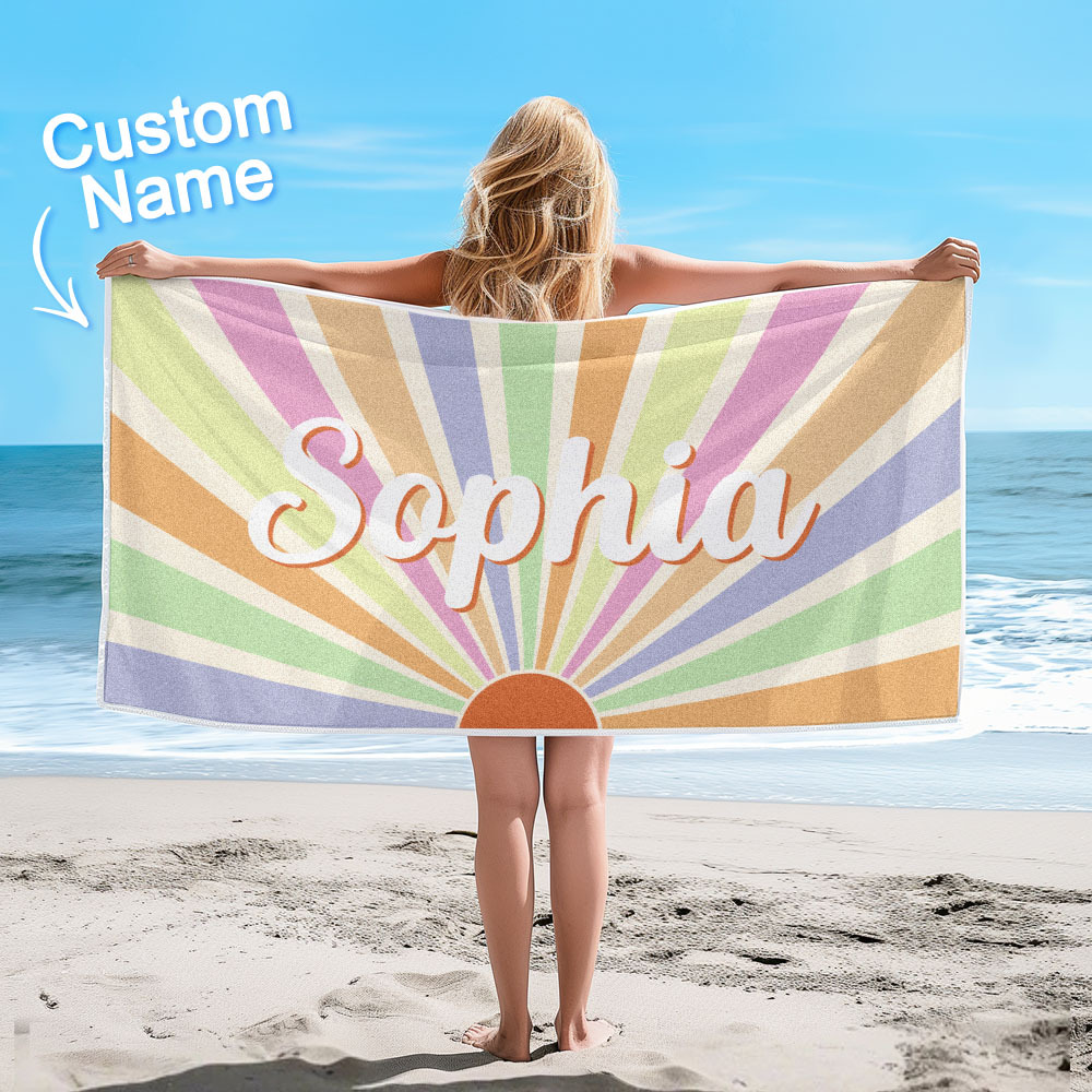Benutzerdefiniertes Strandtuch Mit Namen, Vintage-stil, Streifenmuster, Sommerurlaub, Party, Mädchenausflug, Handtuch, Geschenk - dephotoblanket