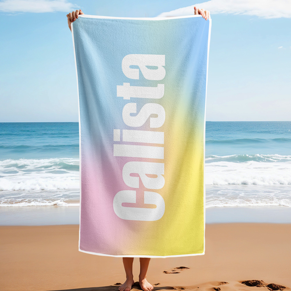 Benutzerdefiniertes Strandtuch Mit Namen Ombre Mehrfarbiges Strandtuch Personalisiertes Pooltuch Urlaubsgeschenk Mädchenreisegeschenk - dephotoblanket