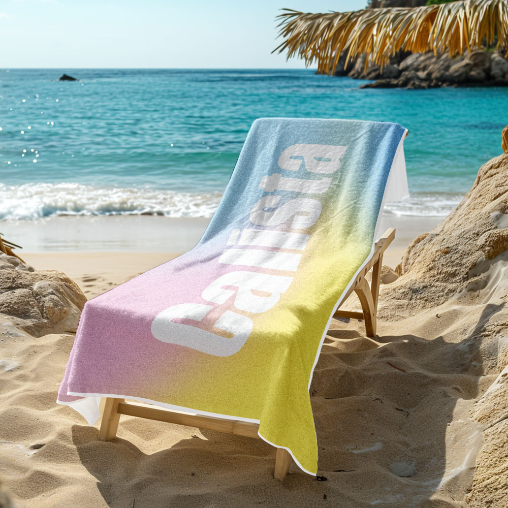 Benutzerdefiniertes Strandtuch Mit Namen Ombre Mehrfarbiges Strandtuch Personalisiertes Pooltuch Urlaubsgeschenk Mädchenreisegeschenk - dephotoblanket