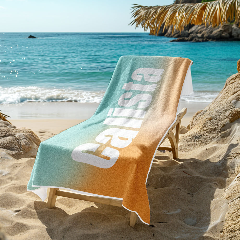 Benutzerdefiniertes Strandtuch Mit Namen Ombre Mehrfarbiges Strandtuch Personalisiertes Pooltuch Urlaubsgeschenk Mädchenreisegeschenk - dephotoblanket