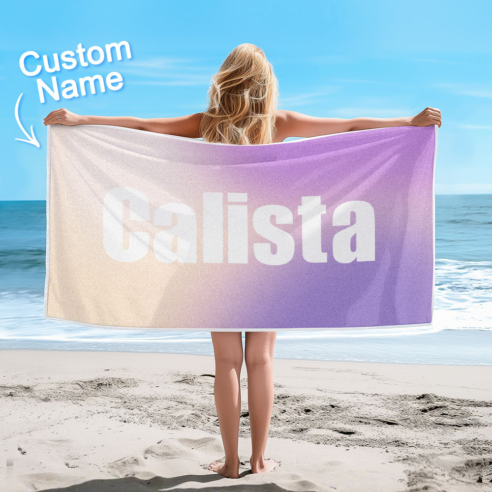 Benutzerdefiniertes Strandtuch Mit Namen Ombre Mehrfarbiges Strandtuch Personalisiertes Pooltuch Urlaubsgeschenk Mädchenreisegeschenk - dephotoblanket