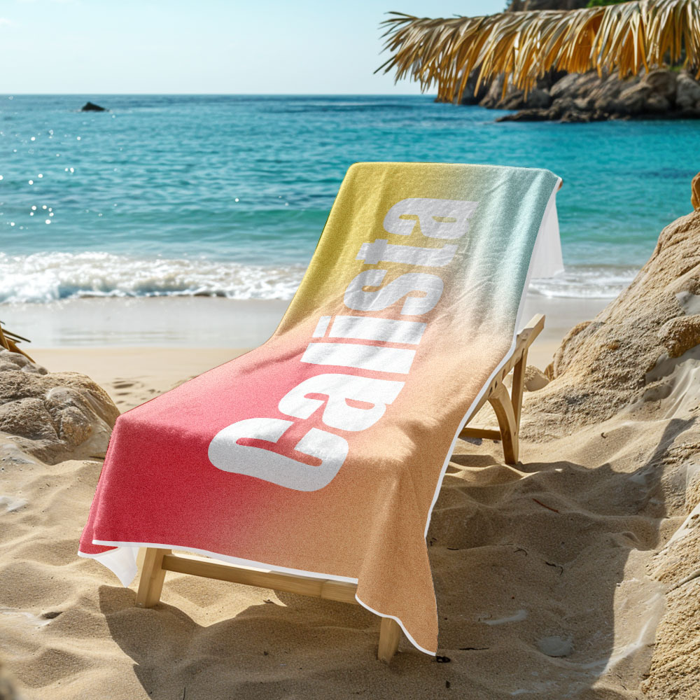 Benutzerdefiniertes Strandtuch Mit Namen Ombre Mehrfarbiges Strandtuch Personalisiertes Pooltuch Urlaubsgeschenk Mädchenreisegeschenk - dephotoblanket