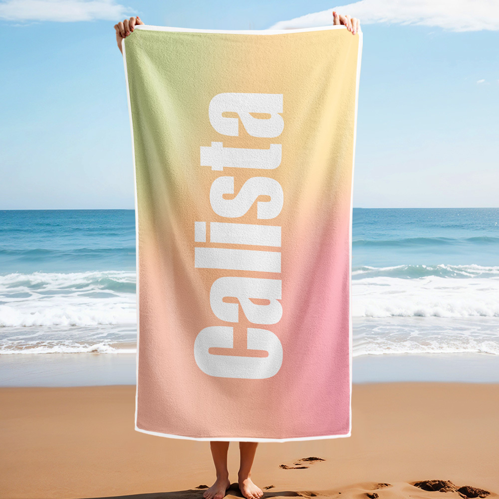 Benutzerdefiniertes Strandtuch Mit Namen Ombre Mehrfarbiges Strandtuch Personalisiertes Pooltuch Urlaubsgeschenk Mädchenreisegeschenk - dephotoblanket