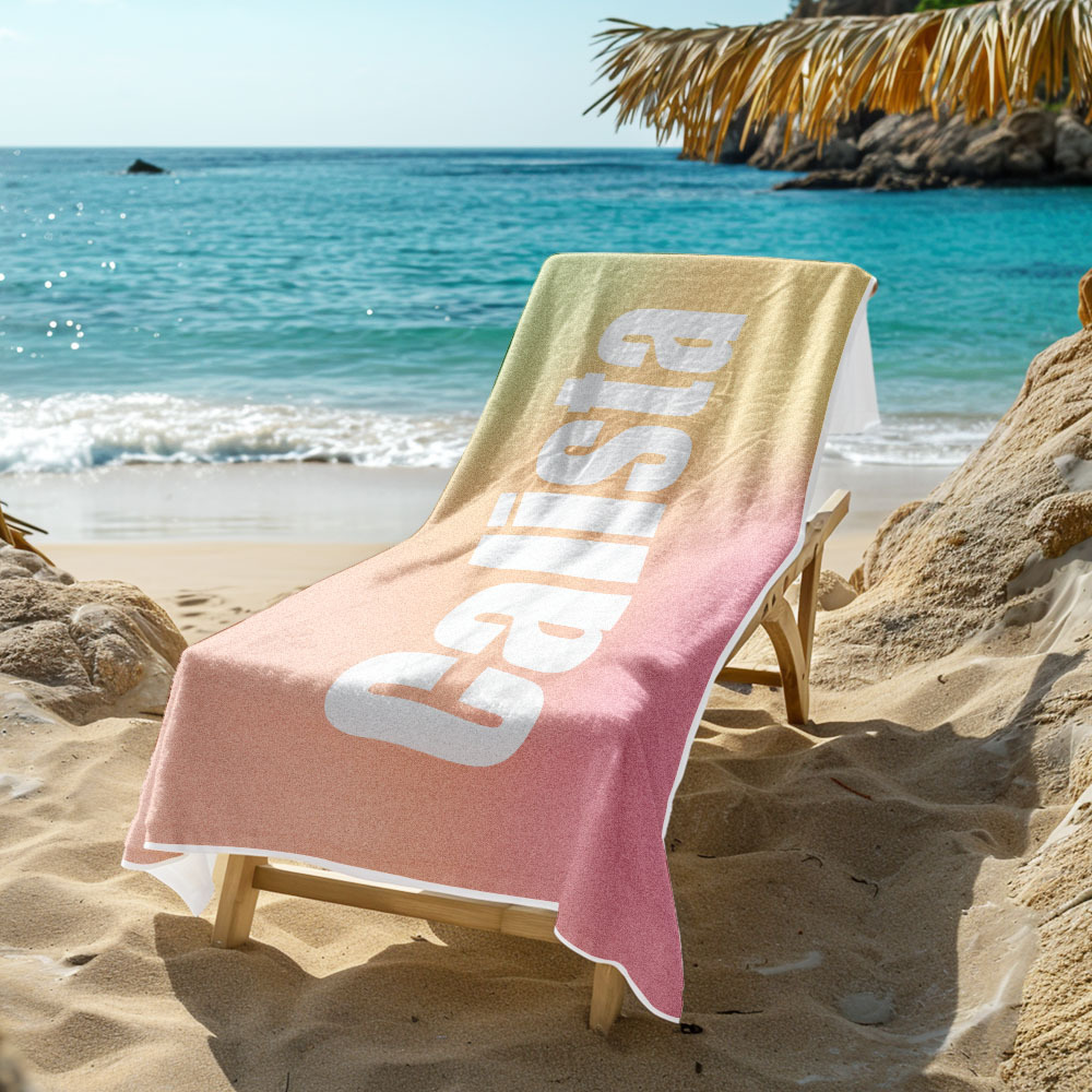 Benutzerdefiniertes Strandtuch Mit Namen Ombre Mehrfarbiges Strandtuch Personalisiertes Pooltuch Urlaubsgeschenk Mädchenreisegeschenk - dephotoblanket