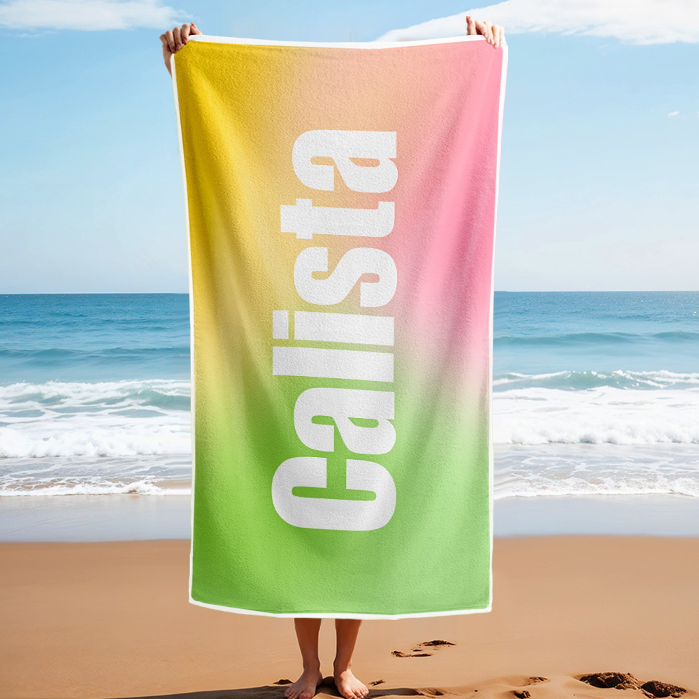 Benutzerdefiniertes Strandtuch Mit Namen Ombre Mehrfarbiges Strandtuch Personalisiertes Pooltuch Urlaubsgeschenk Mädchenreisegeschenk - dephotoblanket