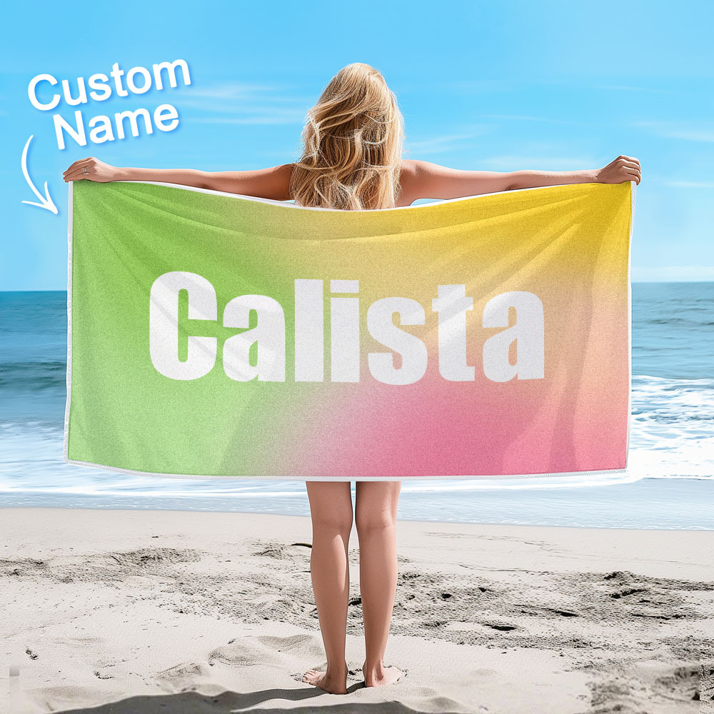 Benutzerdefiniertes Strandtuch Mit Namen Ombre Mehrfarbiges Strandtuch Personalisiertes Pooltuch Urlaubsgeschenk Mädchenreisegeschenk - dephotoblanket