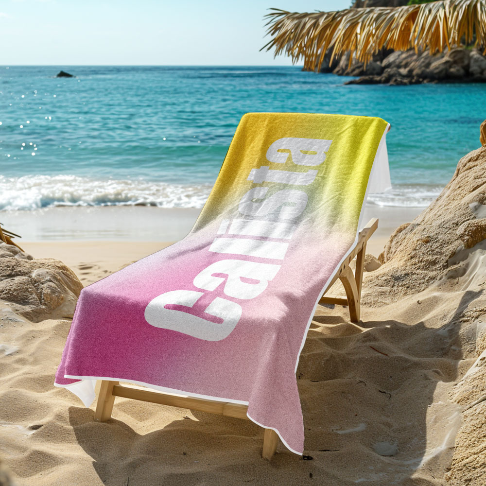 Benutzerdefiniertes Strandtuch Mit Namen Ombre Mehrfarbiges Strandtuch Personalisiertes Pooltuch Urlaubsgeschenk Mädchenreisegeschenk - dephotoblanket