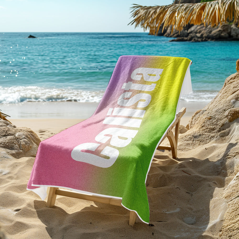 Benutzerdefiniertes Strandtuch Mit Namen Ombre Mehrfarbiges Strandtuch Personalisiertes Pooltuch Urlaubsgeschenk Mädchenreisegeschenk - dephotoblanket