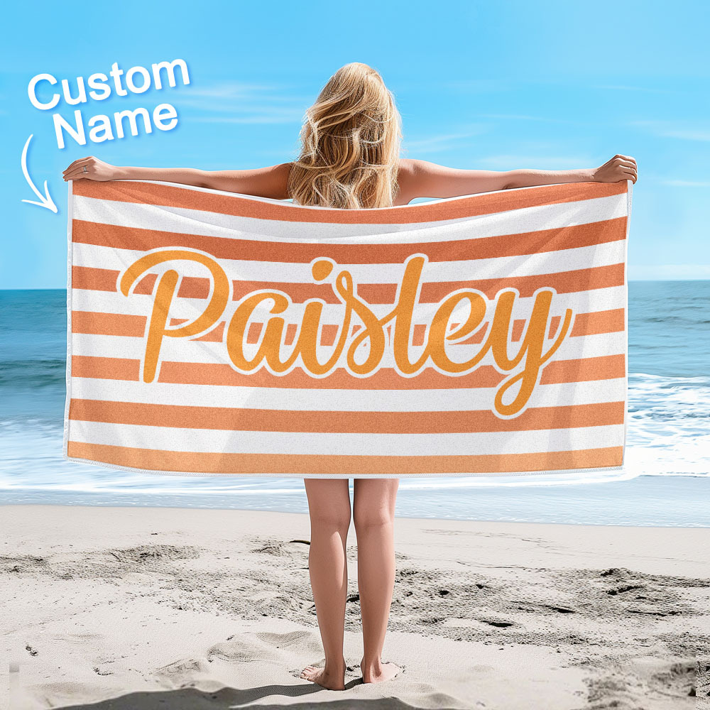 Benutzerdefinierte Strand Handtuch Retro Streifen Stil Personalisierte Name Badetuch Pool Handtuch - dephotoblanket