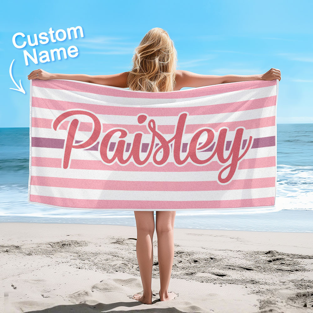 Benutzerdefinierte Strand Handtuch Retro Streifen Stil Personalisierte Name Badetuch Pool Handtuch - dephotoblanket