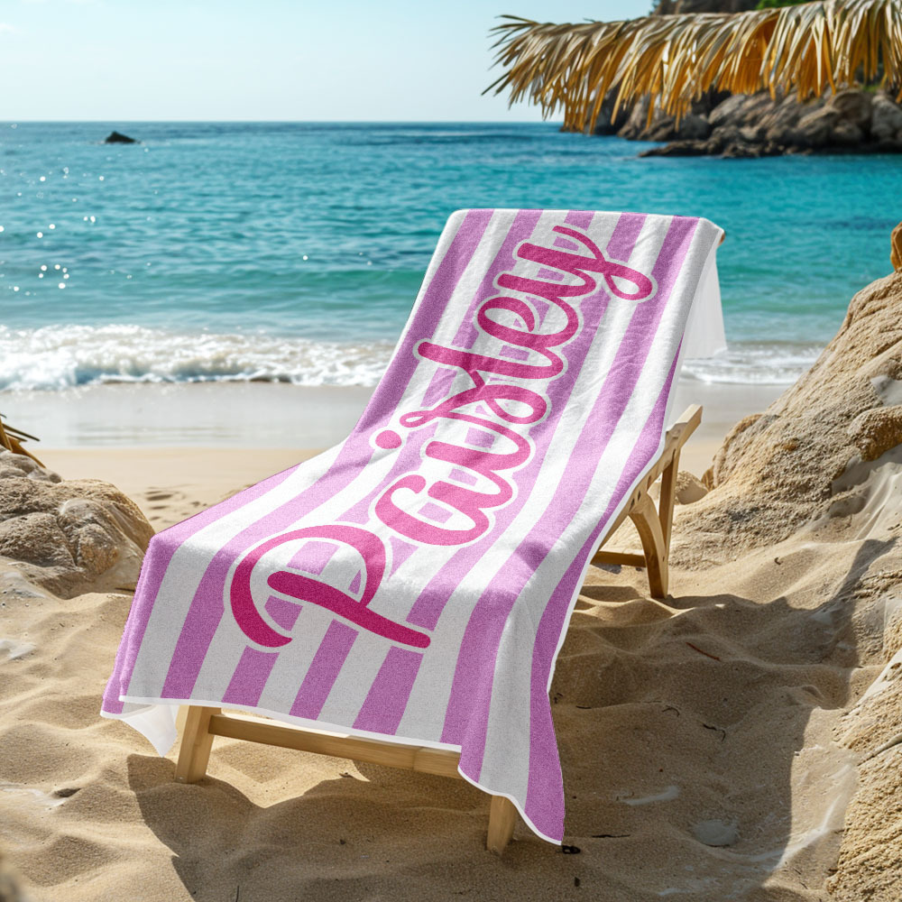 Benutzerdefinierte Strand Handtuch Retro Streifen Stil Personalisierte Name Badetuch Pool Handtuch - dephotoblanket