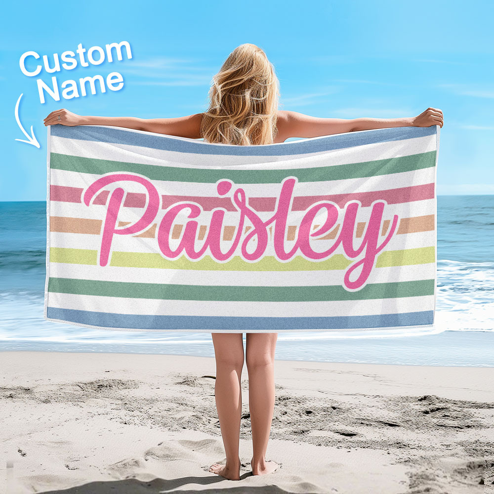 Benutzerdefinierte Strand Handtuch Retro Streifen Stil Personalisierte Name Badetuch Pool Handtuch - dephotoblanket
