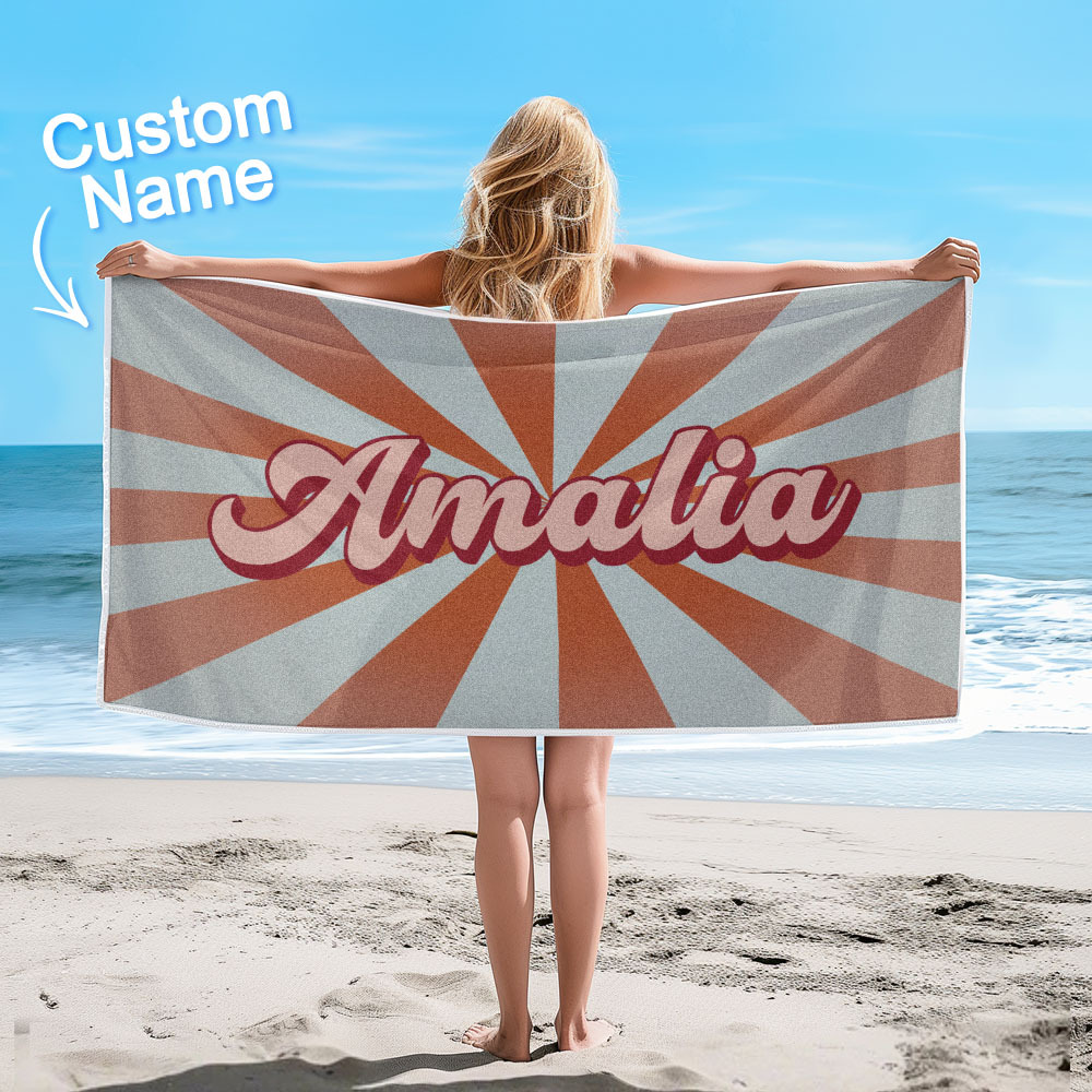 Benutzerdefiniertes Strandtuch Mit Namens-burst-style-streifenmuster Außerhalb Des Urlaubsgeschenks - dephotoblanket