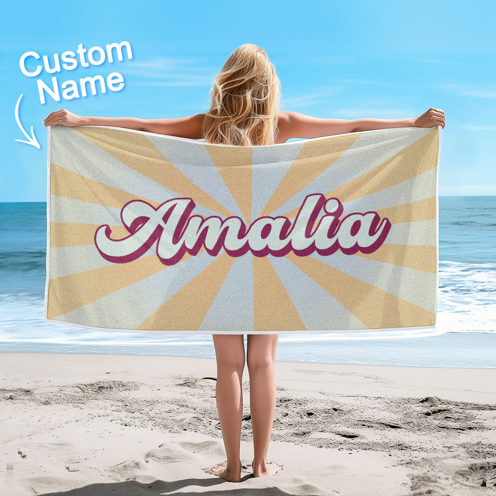 Benutzerdefiniertes Strandtuch Mit Namens-burst-style-streifenmuster Außerhalb Des Urlaubsgeschenks - dephotoblanket