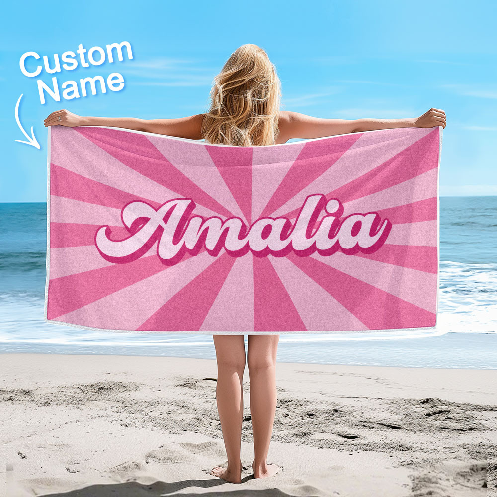 Benutzerdefiniertes Strandtuch Mit Namens-burst-style-streifenmuster Außerhalb Des Urlaubsgeschenks - dephotoblanket