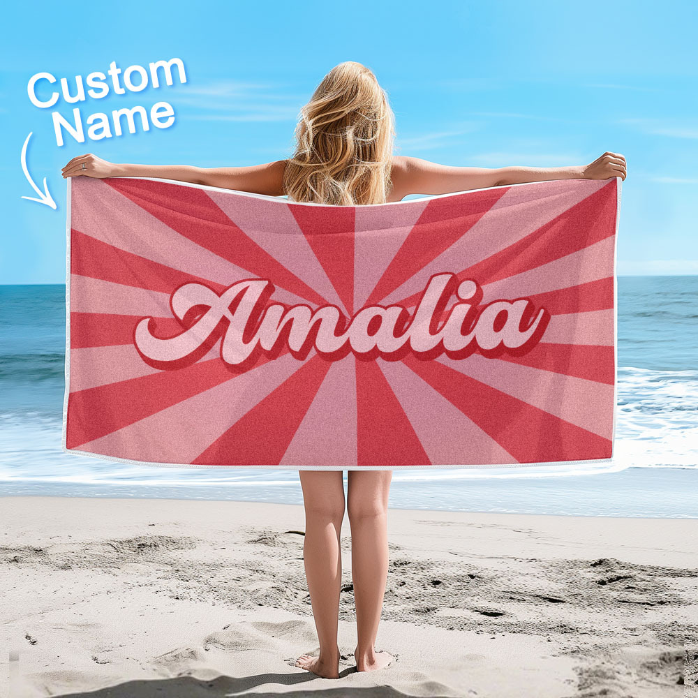 Benutzerdefiniertes Strandtuch Mit Namens-burst-style-streifenmuster Außerhalb Des Urlaubsgeschenks - dephotoblanket