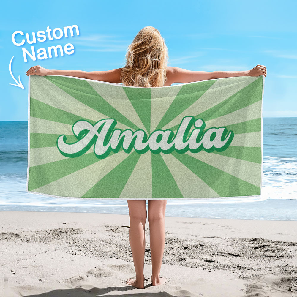 Benutzerdefiniertes Strandtuch Mit Namens-burst-style-streifenmuster Außerhalb Des Urlaubsgeschenks - dephotoblanket