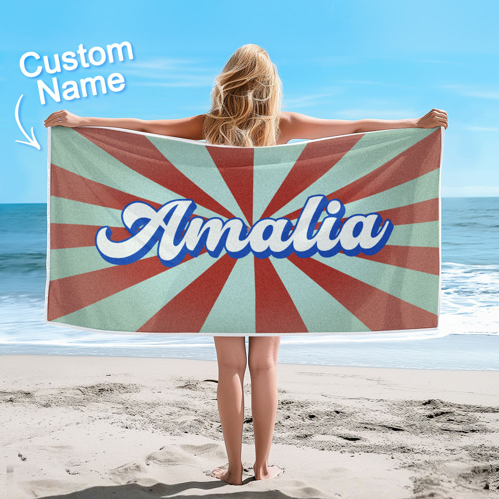 Benutzerdefiniertes Strandtuch Mit Namens-burst-style-streifenmuster Außerhalb Des Urlaubsgeschenks - dephotoblanket