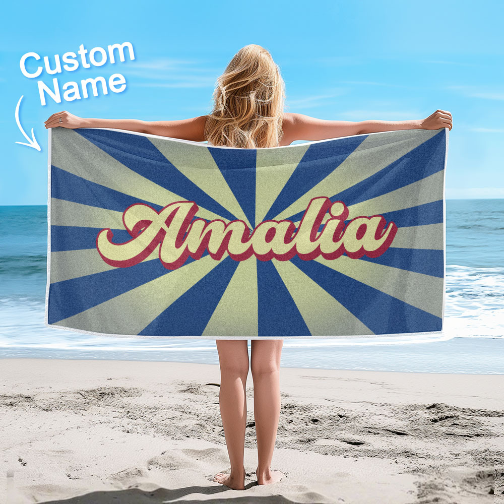 Benutzerdefiniertes Strandtuch Mit Namens-burst-style-streifenmuster Außerhalb Des Urlaubsgeschenks - dephotoblanket