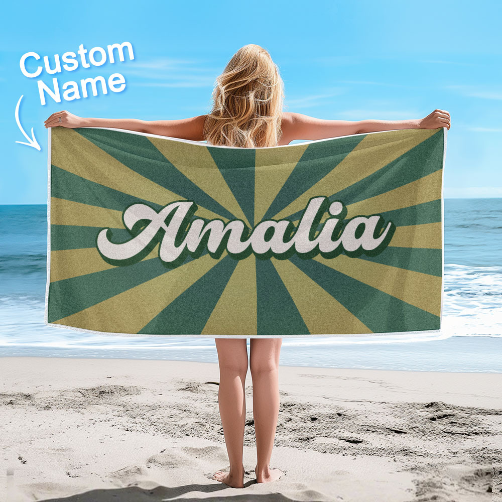 Benutzerdefiniertes Strandtuch Mit Namens-burst-style-streifenmuster Außerhalb Des Urlaubsgeschenks - dephotoblanket