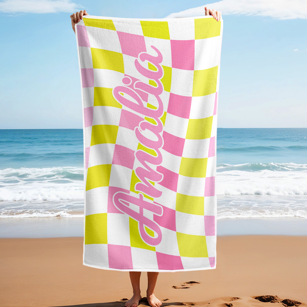 Benutzerdefinierte Strand Handtuch Personalisierte Name Karierten Badetuch Sommer Urlaub Geschenk - dephotoblanket
