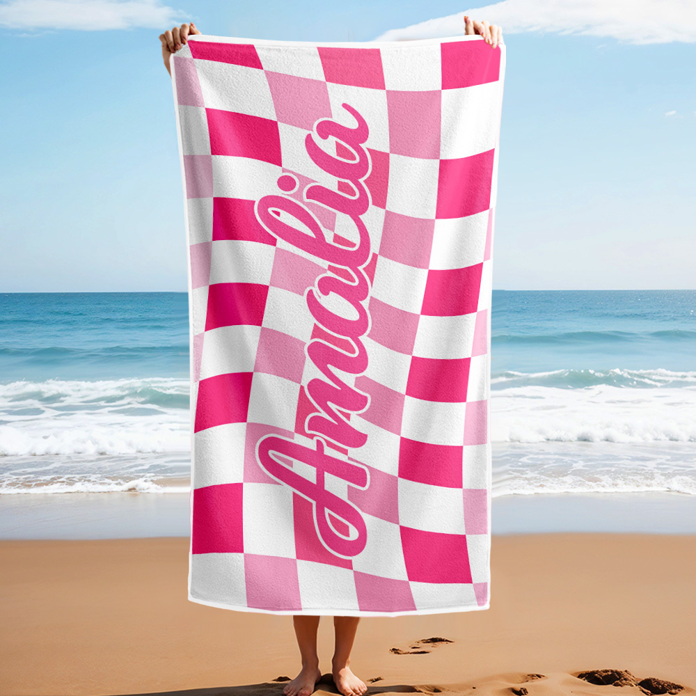 Benutzerdefinierte Strand Handtuch Personalisierte Name Karierten Badetuch Sommer Urlaub Geschenk - dephotoblanket