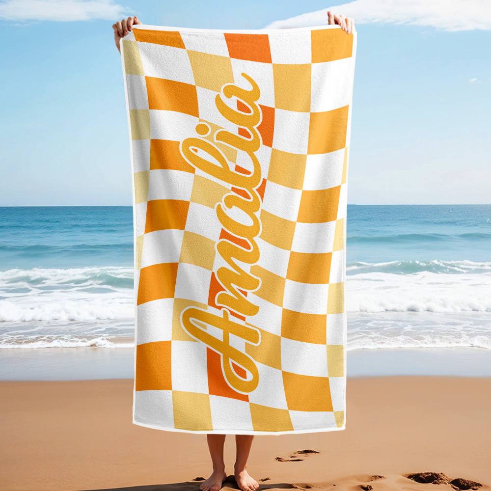 Benutzerdefinierte Strand Handtuch Personalisierte Name Karierten Badetuch Sommer Urlaub Geschenk - dephotoblanket