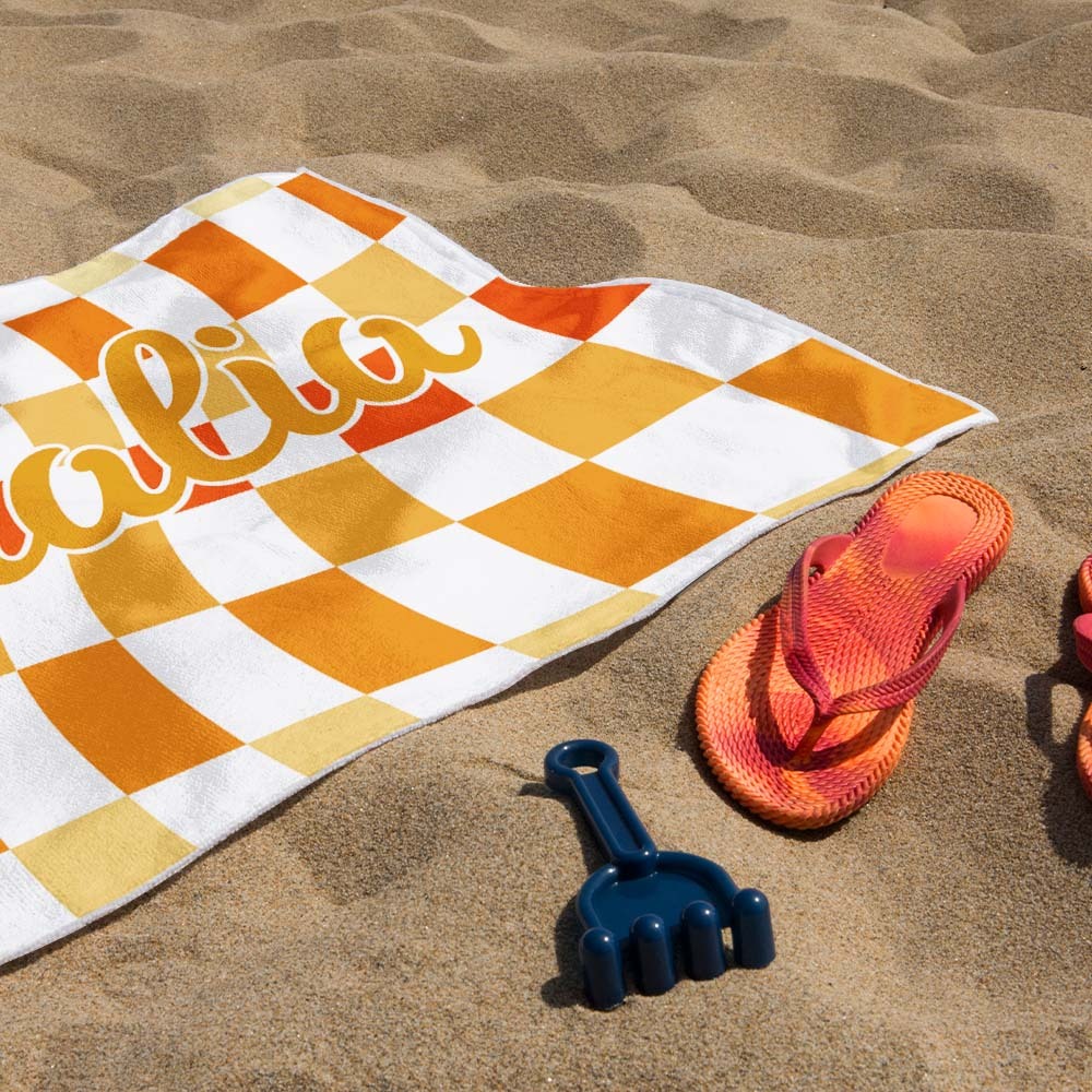 Benutzerdefinierte Strand Handtuch Personalisierte Name Karierten Badetuch Sommer Urlaub Geschenk - dephotoblanket
