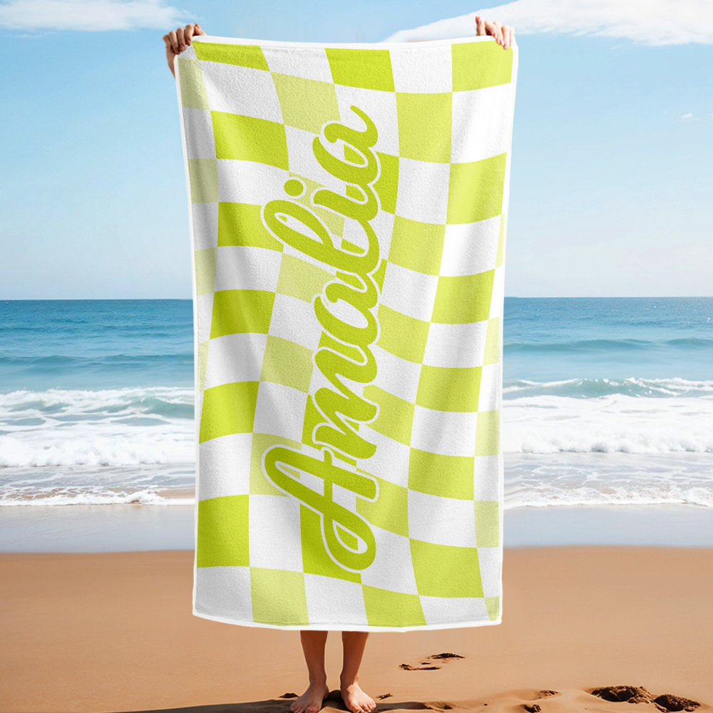 Benutzerdefinierte Strand Handtuch Personalisierte Name Karierten Badetuch Sommer Urlaub Geschenk - dephotoblanket