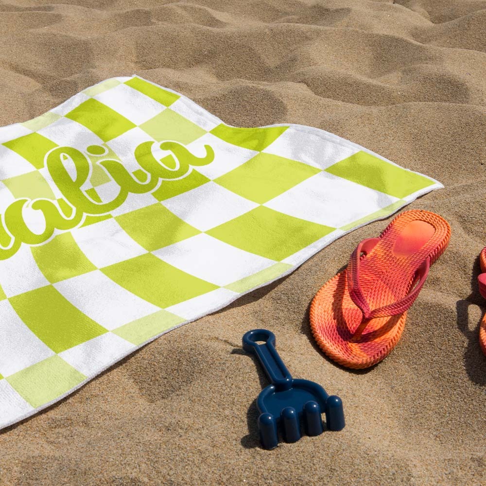 Benutzerdefinierte Strand Handtuch Personalisierte Name Karierten Badetuch Sommer Urlaub Geschenk - dephotoblanket