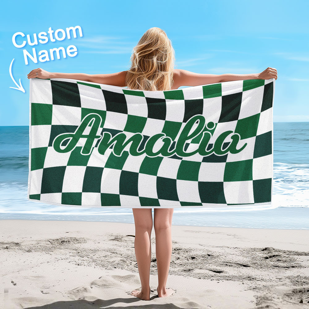 Benutzerdefinierte Strand Handtuch Personalisierte Name Karierten Badetuch Sommer Urlaub Geschenk - dephotoblanket