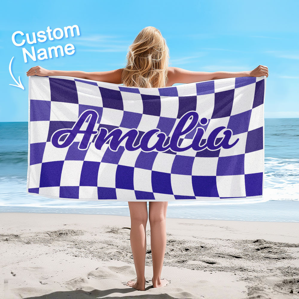 Benutzerdefinierte Strand Handtuch Personalisierte Name Karierten Badetuch Sommer Urlaub Geschenk - dephotoblanket
