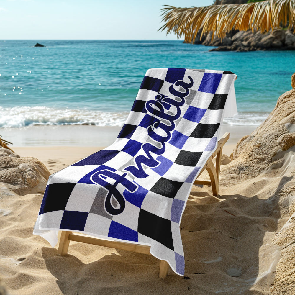 Benutzerdefinierte Strand Handtuch Personalisierte Name Karierten Badetuch Sommer Urlaub Geschenk - dephotoblanket