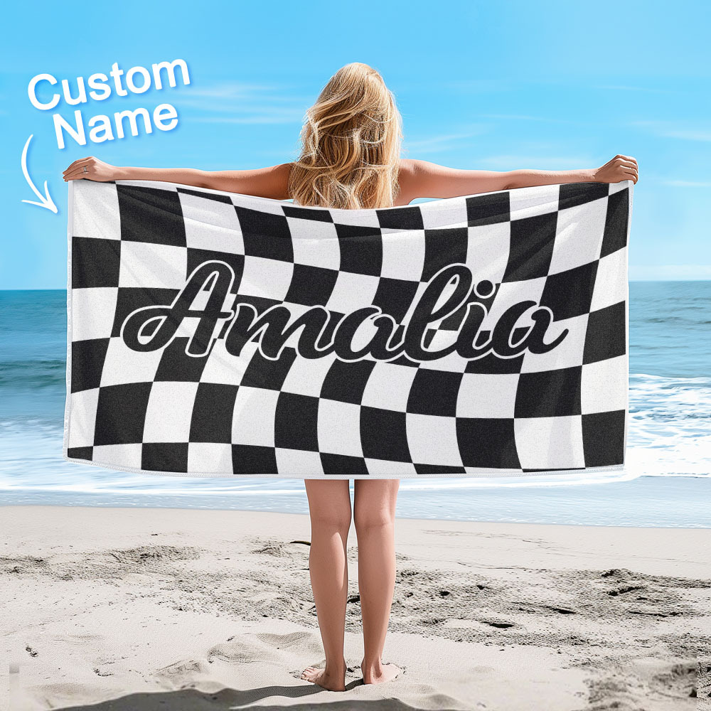 Benutzerdefinierte Strand Handtuch Personalisierte Name Karierten Badetuch Sommer Urlaub Geschenk - dephotoblanket