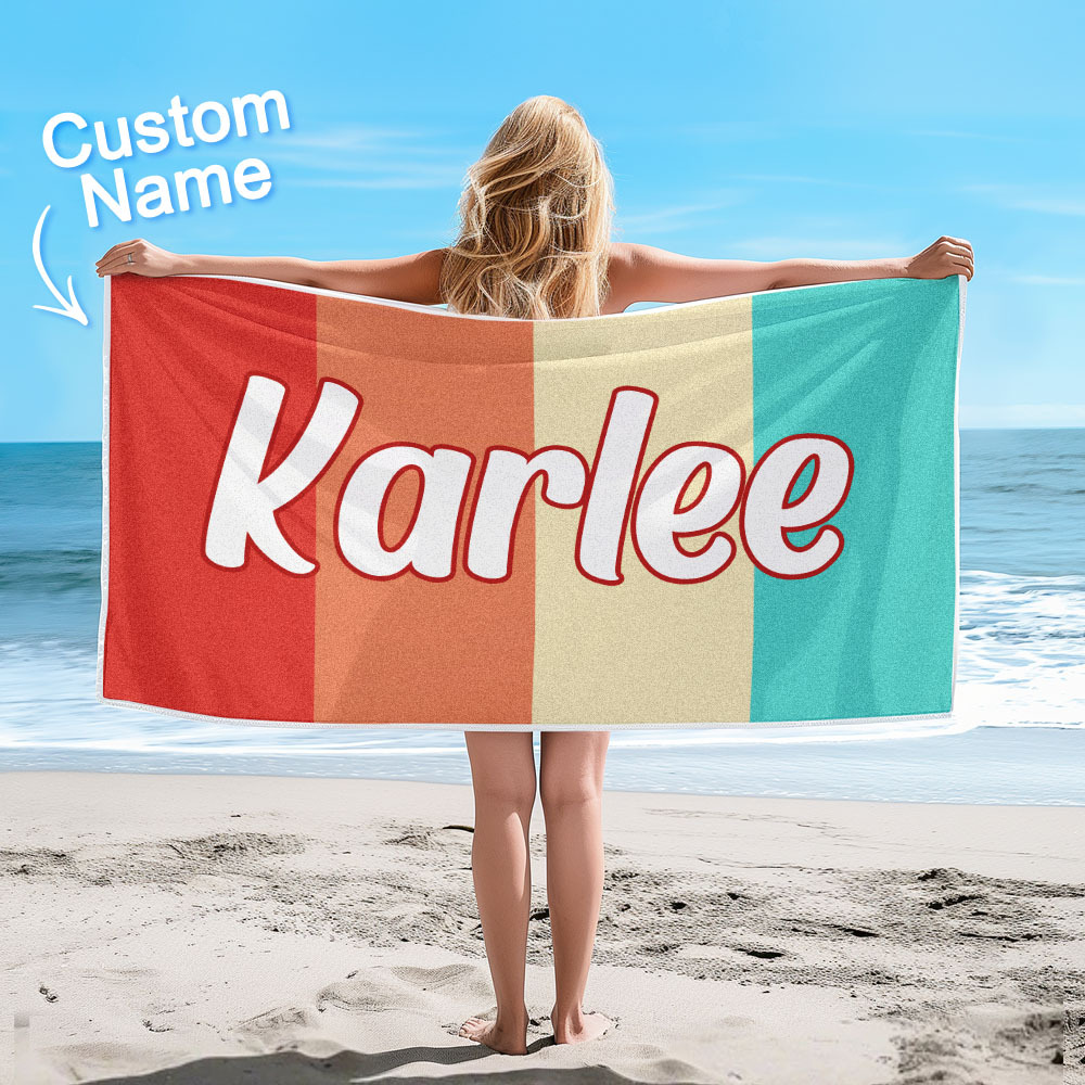Benutzerdefinierte Bunte Strandtuch Mit Namen Personalisierte Pool Handtuch Groovy Geburtstag Urlaub Geschenk - dephotoblanket