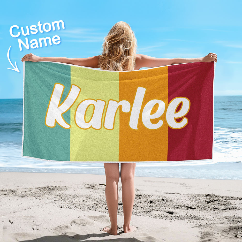 Benutzerdefinierte Bunte Strandtuch Mit Namen Personalisierte Pool Handtuch Groovy Geburtstag Urlaub Geschenk - dephotoblanket