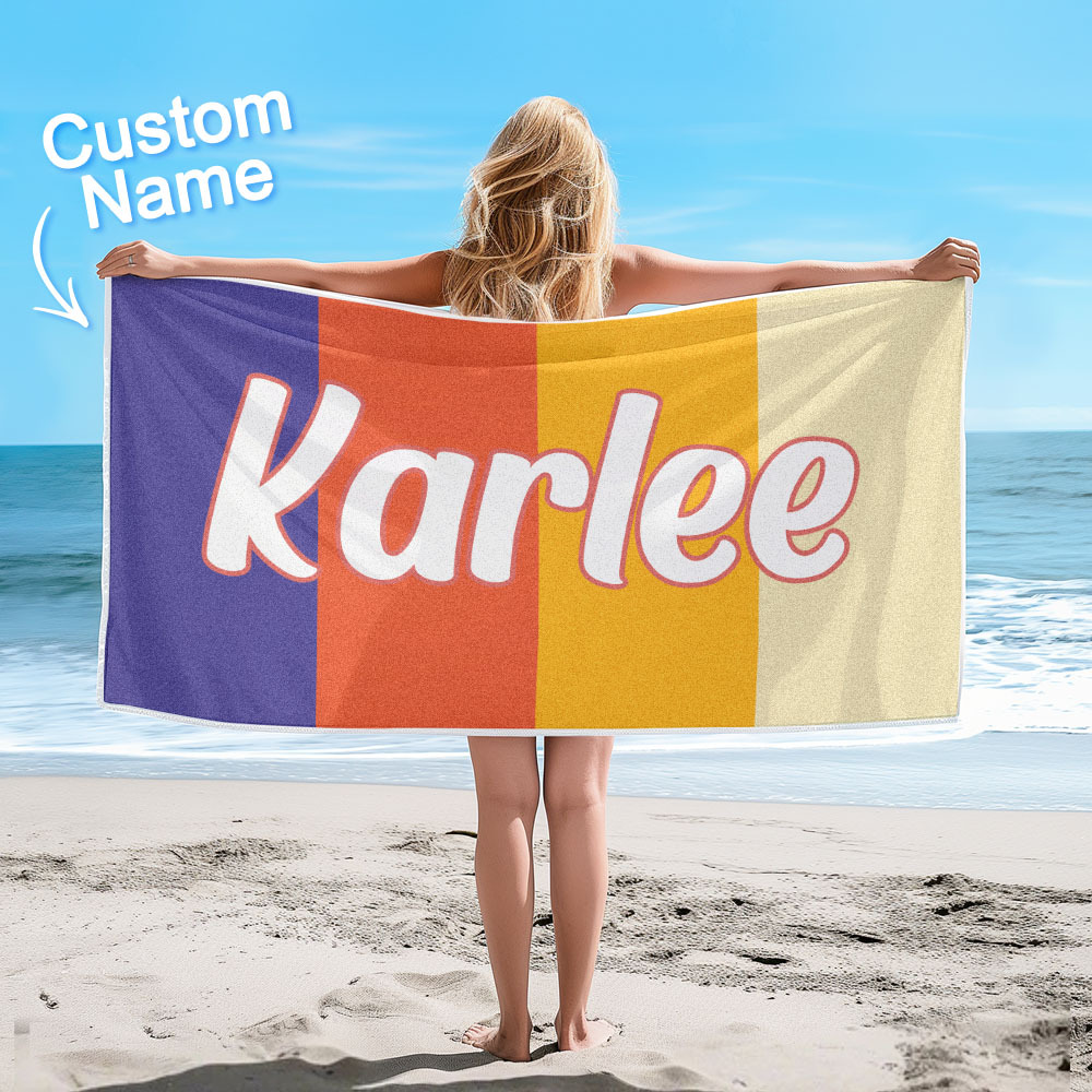 Benutzerdefinierte Bunte Strandtuch Mit Namen Personalisierte Pool Handtuch Groovy Geburtstag Urlaub Geschenk - dephotoblanket