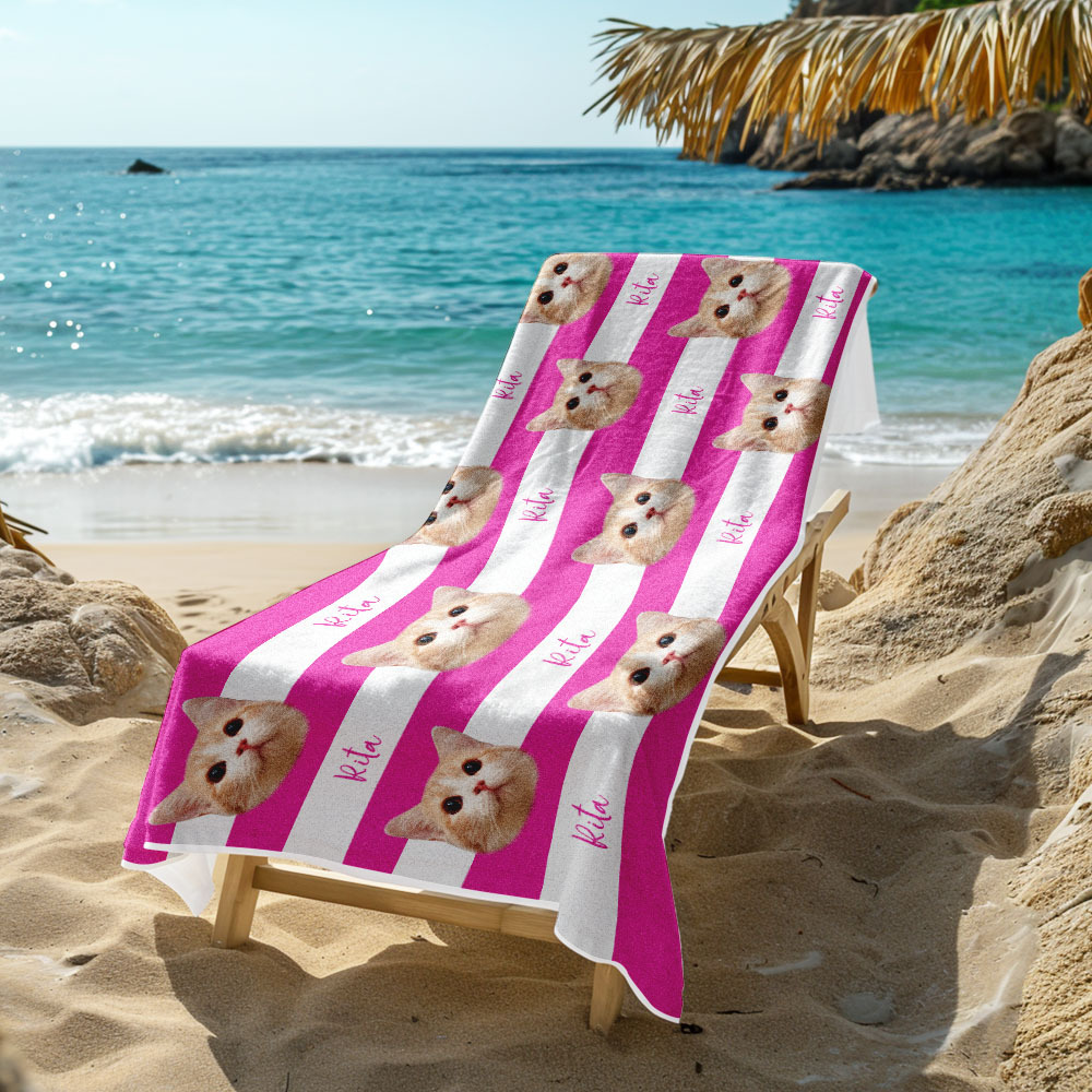 Benutzerdefinierte Haustier Foto Strand Handtuch Streifen Strand Handtuch Geschenk Sommer Urlaub - dephotoblanket