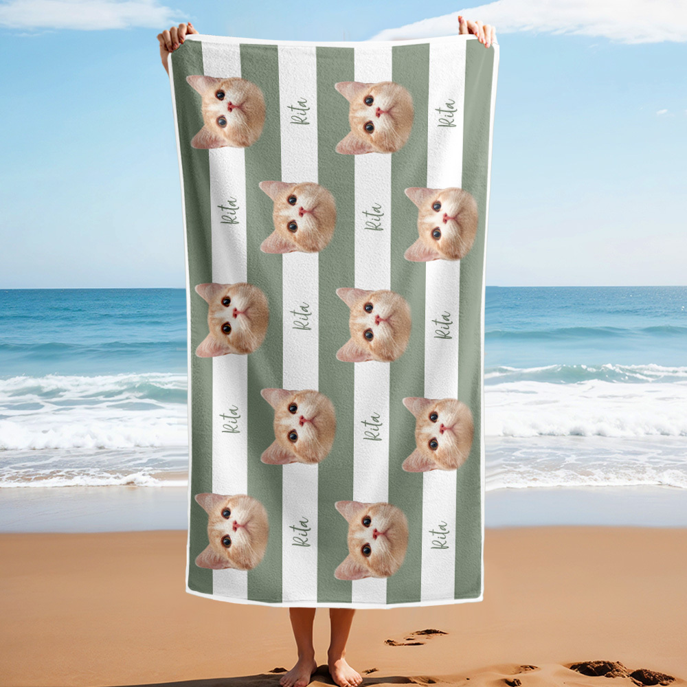 Benutzerdefinierte Haustier Foto Strand Handtuch Streifen Strand Handtuch Geschenk Sommer Urlaub - dephotoblanket